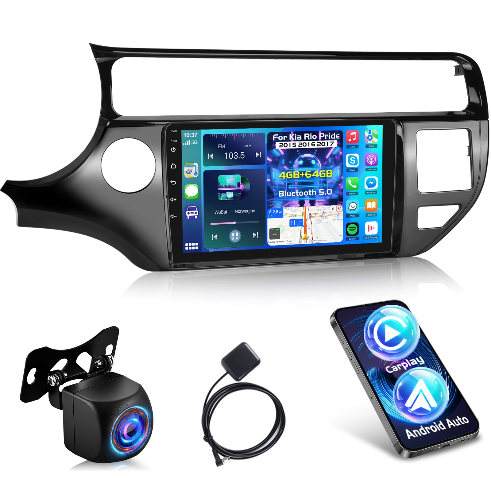 Photo 1 of [4+64G] for Kia Rio Pride 2015 2016 2017 Upgrade Radio, NHOPEEW 9 inch IPS Touchscreen Android Stereo - Wireless Carplay and Android Auto, Custom Homepage, 5G/WiFi, DSP, GPS + AHD Backup Camera