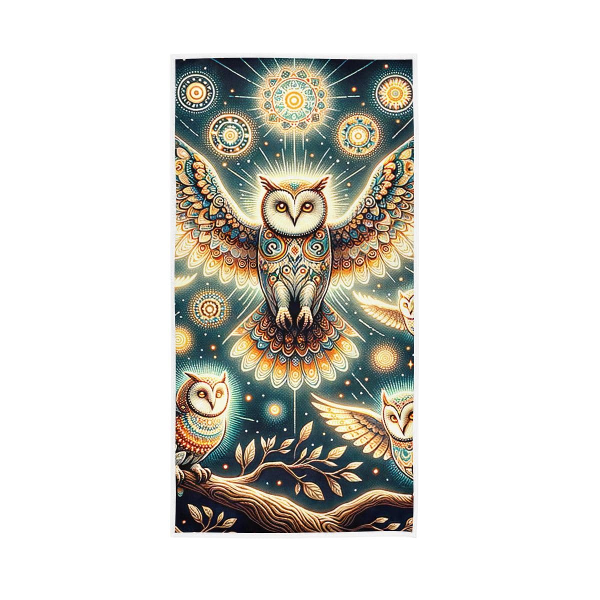 LSRCPD Magic Owls Boho Hand Towels, Bath Hand Towels for Bathroom 15 x 30 Inches, Cotton Hand Towels