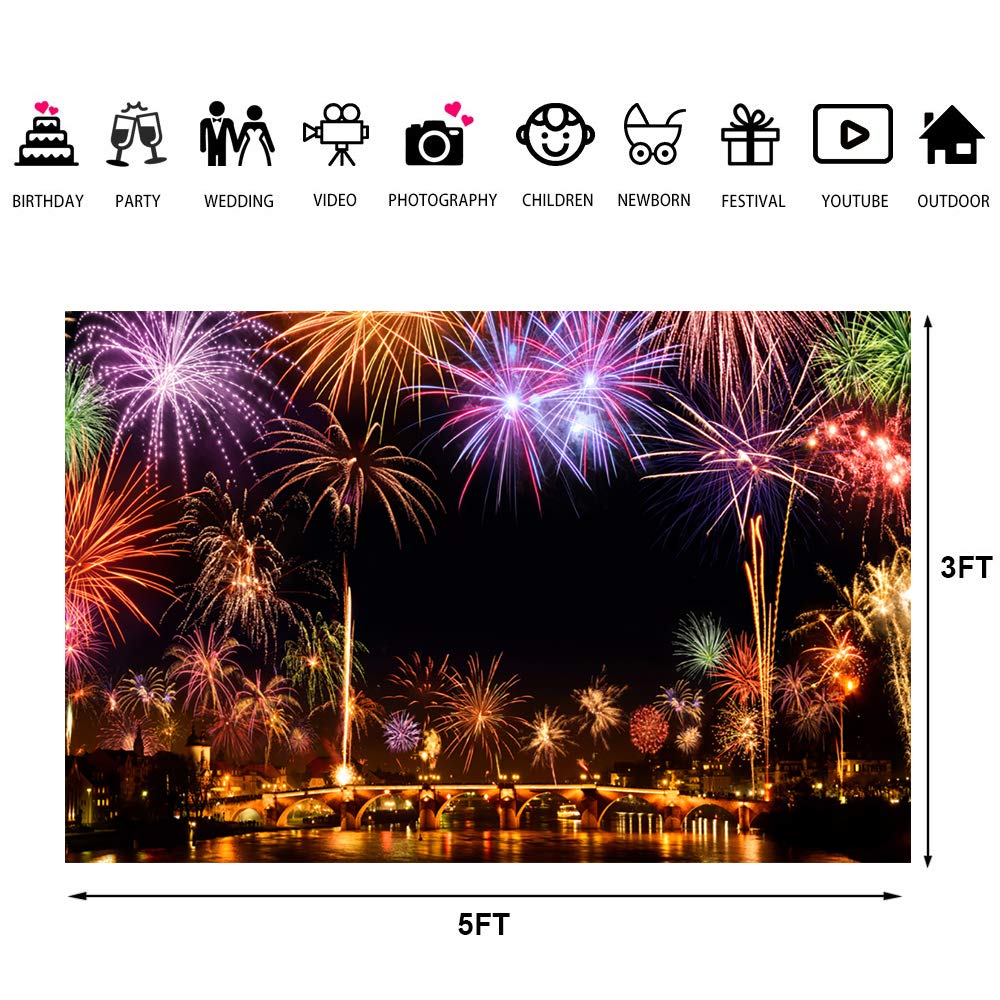 Amazon | Happy New Year Party 背景幕 陽気な花火のディスプレイ 街の