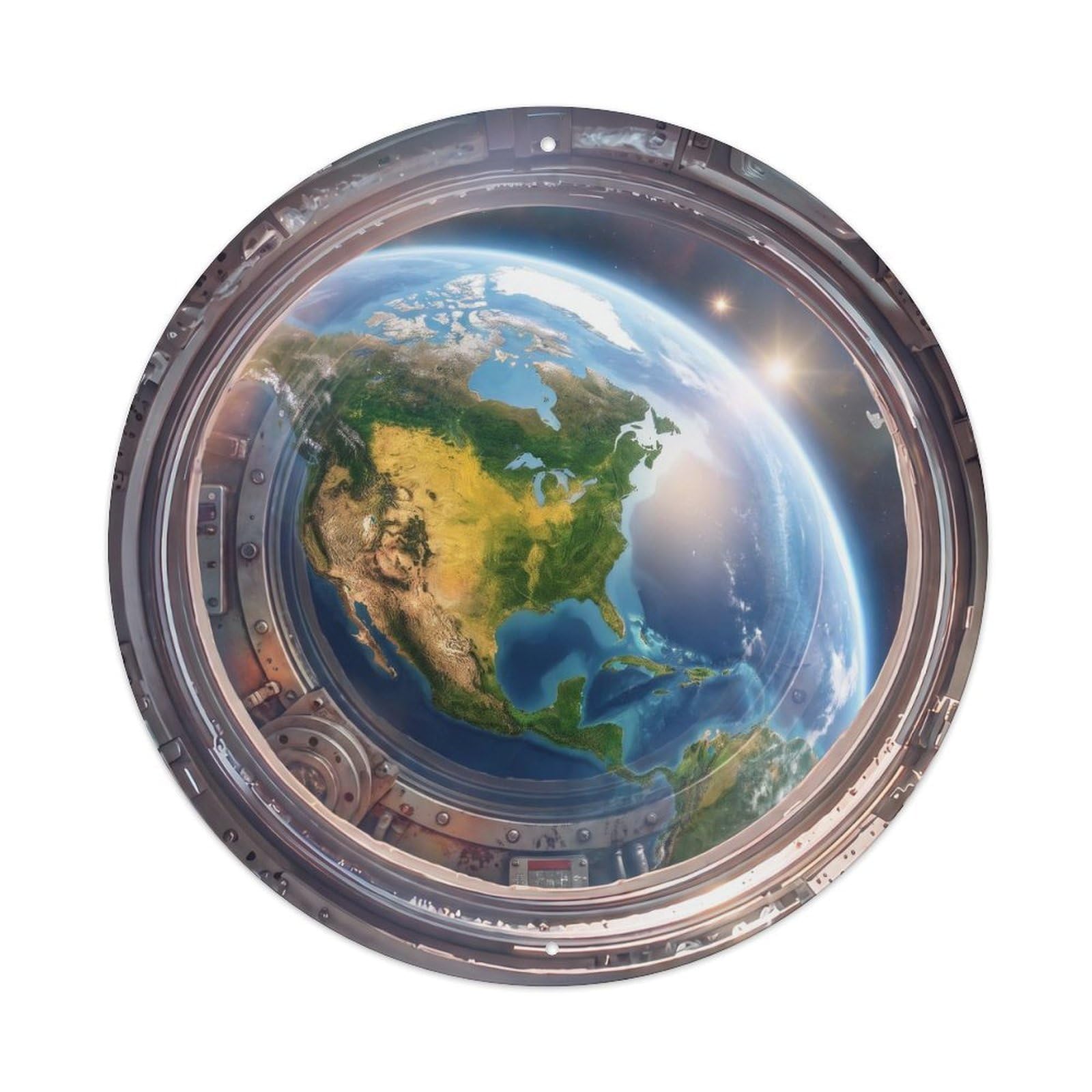 Metal Tin Sign Americas Continent from Space Station Porthole
