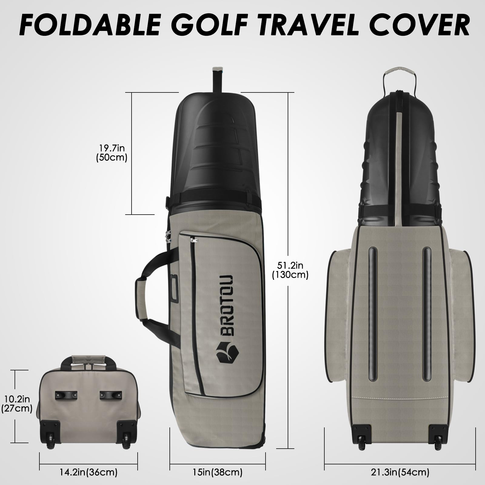 BROTOU Gepolstert Golf Reisetasche mit Tank-Rädern, Große Kapazität Golftasche Abriebfestigkeit wasserdichte Golf Reisetasche, Golfschlägertasche, Schutz für Reisen und Flüge, Schläger, Tragbar