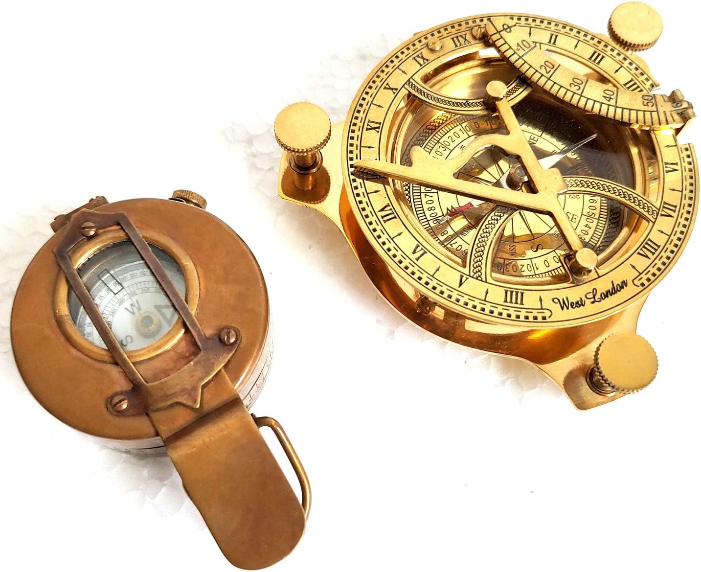 Antique Nautical Military Compass Vintage Shinny Brass Finish Maritime Compass with IZE 4 Inch Round Sundial Compass - Solid Brass Sundial