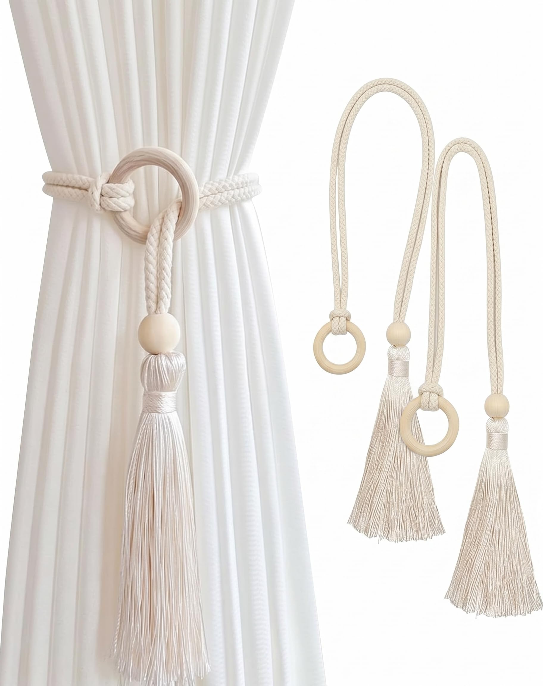 2 Pack Long Tassel Curtain Tiebacks Boho Style Tie Backs for Curtains