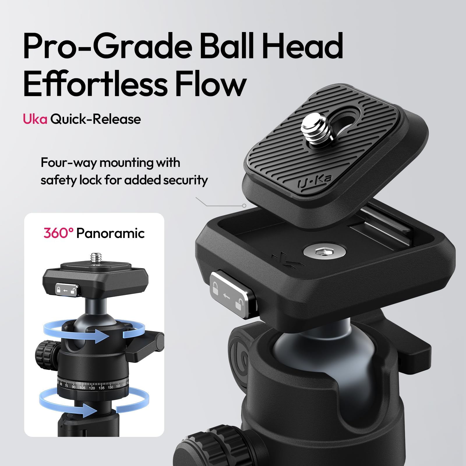 ULANZI TT59 Trípode Horizontal para Cámara 175 cm con Rótula Esférica Ppanorámica 360° con Cambio Rápido Uka y Columna Central Vertical de 180° para DSLR/Teléfono Móvil, Capacidad de Carga de 10 kg