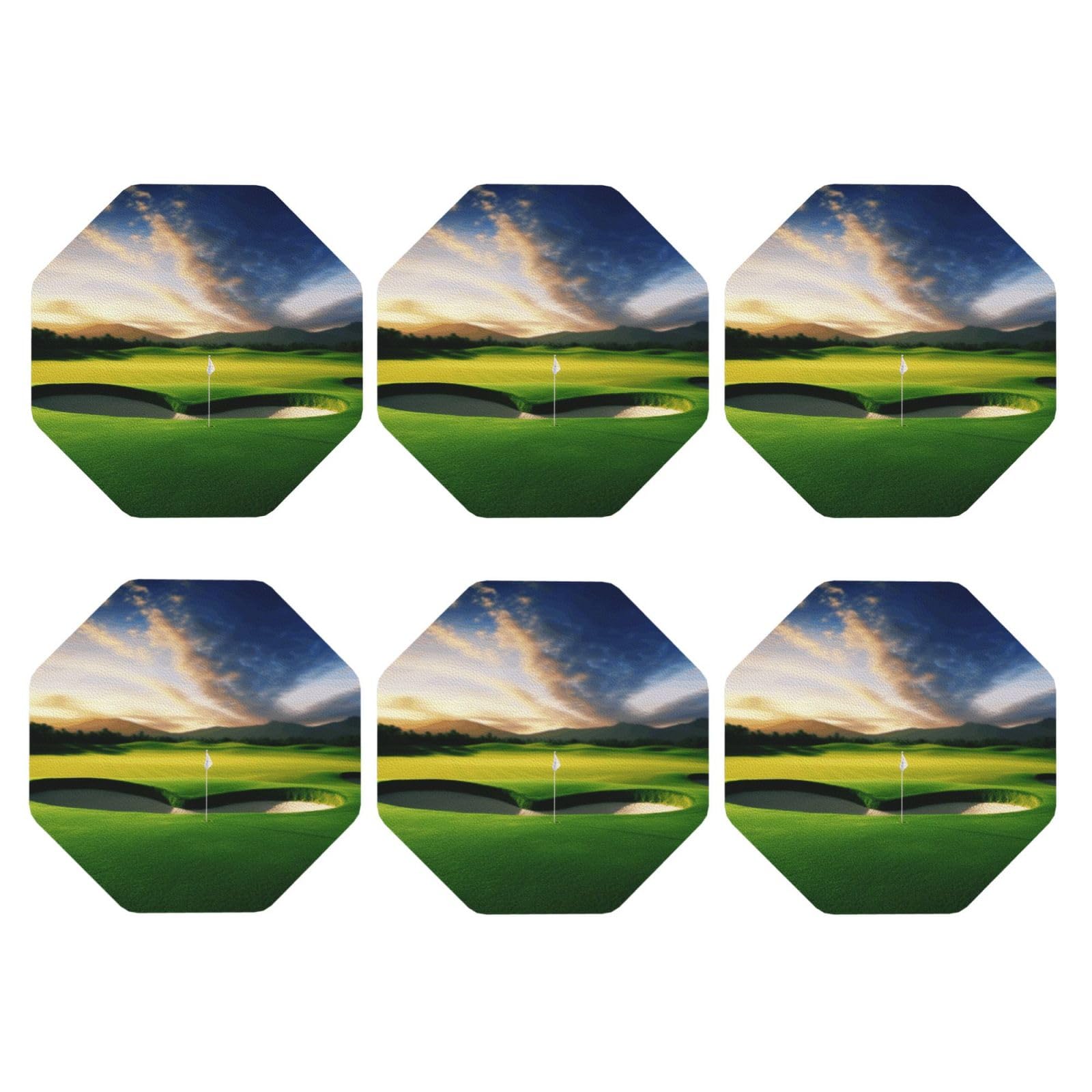 6pcs Leather Coasters for Drinks, Golf Course Drink Coasters for Tabletop Protection, 4" Cup Coasters for Coffee Table Decor, Non-Slip Drinking Cup Mat for Hot Or Cold Drink