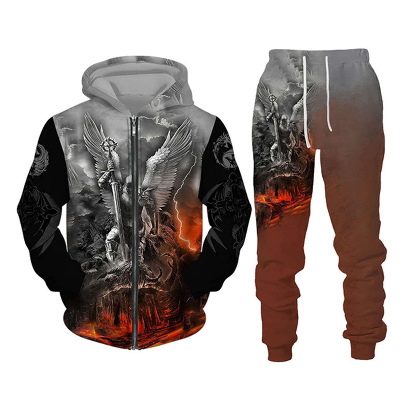 Wavotiq Men's # 2 Tracksuit Two Piece Set Viking Dragon 3D Printed Hoodie And Joggers Set Fashion Zip Up Sportswear Set