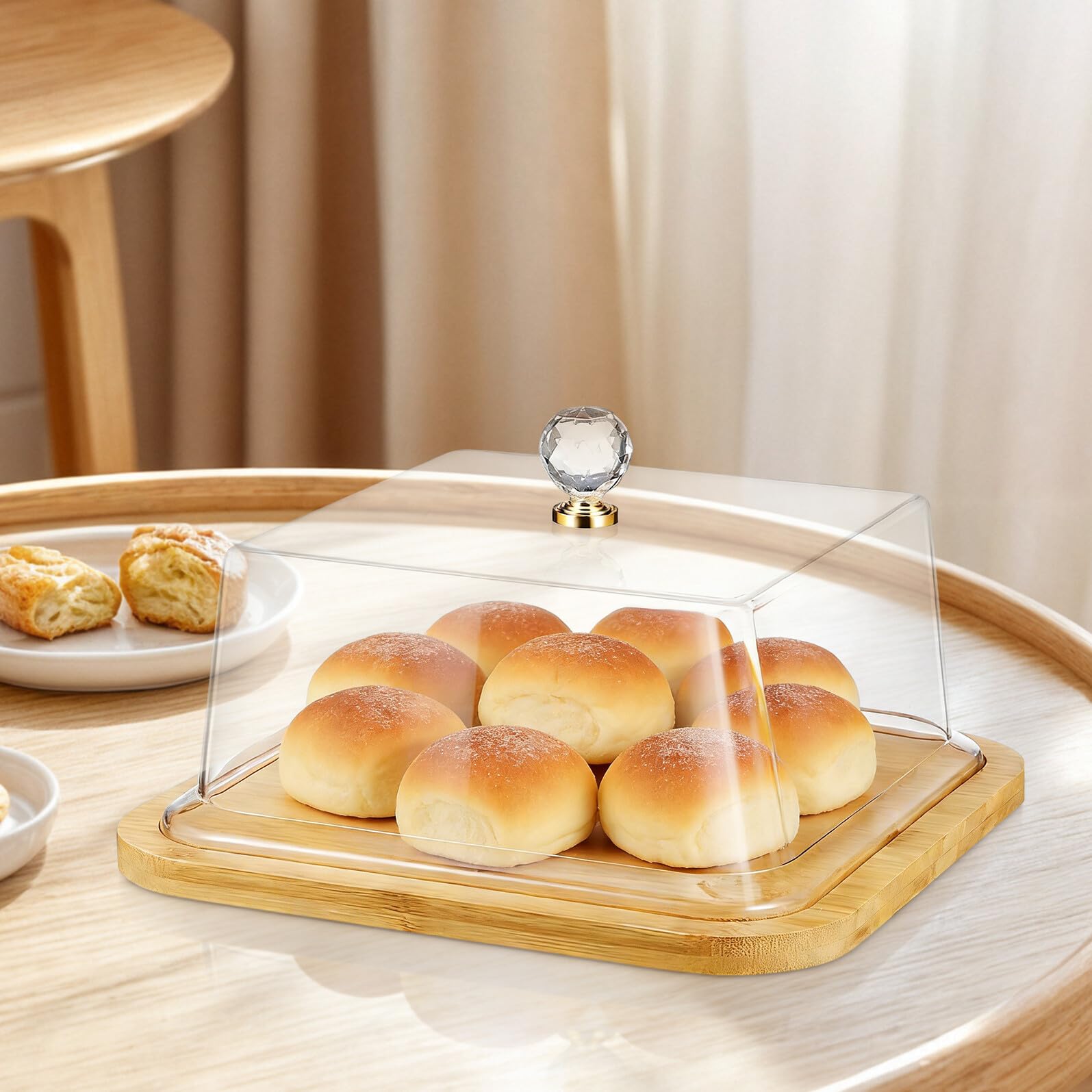 Queseras con Tapa de Cristal y Soportes de Madera para Pasteles con Plato con Tapa, Diseño Simple para Conservar y Mantener la Comida Limpia