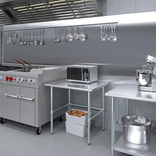 Miniatura 5 de AmGood Mesa de trabajo de acero inoxidable con base abierta, preparación de alimentos para isla de cocina NSF  Banco de lavandería y garaje (36