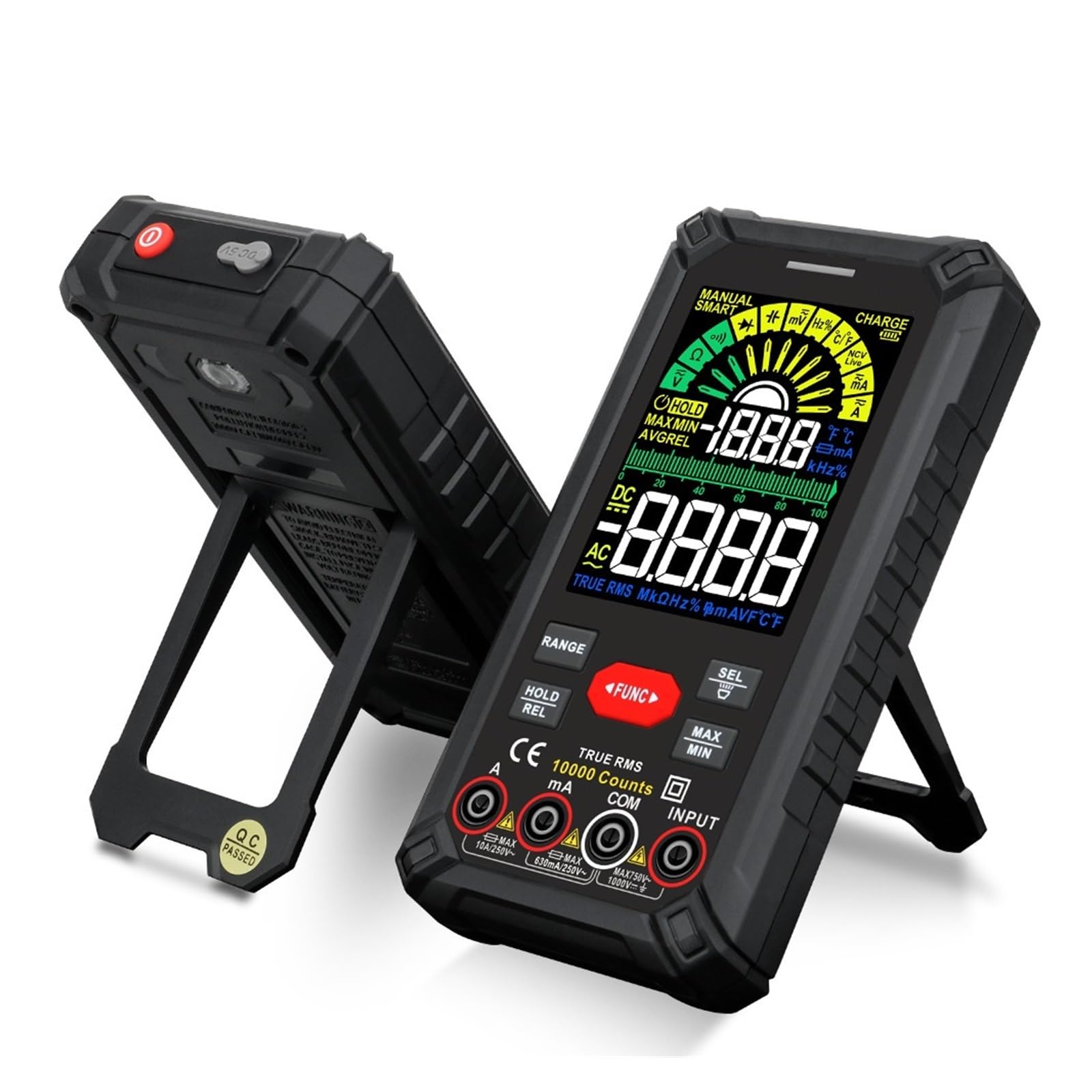 Comprobador MultíMetro 2 Uds Multímetro Digital Profesional Valores Eficaces Verdaderos Probador De Capacitancia Batería Recargable Ohm AC DC 1000V 10A Medidor Multímetro Precisión Seguro