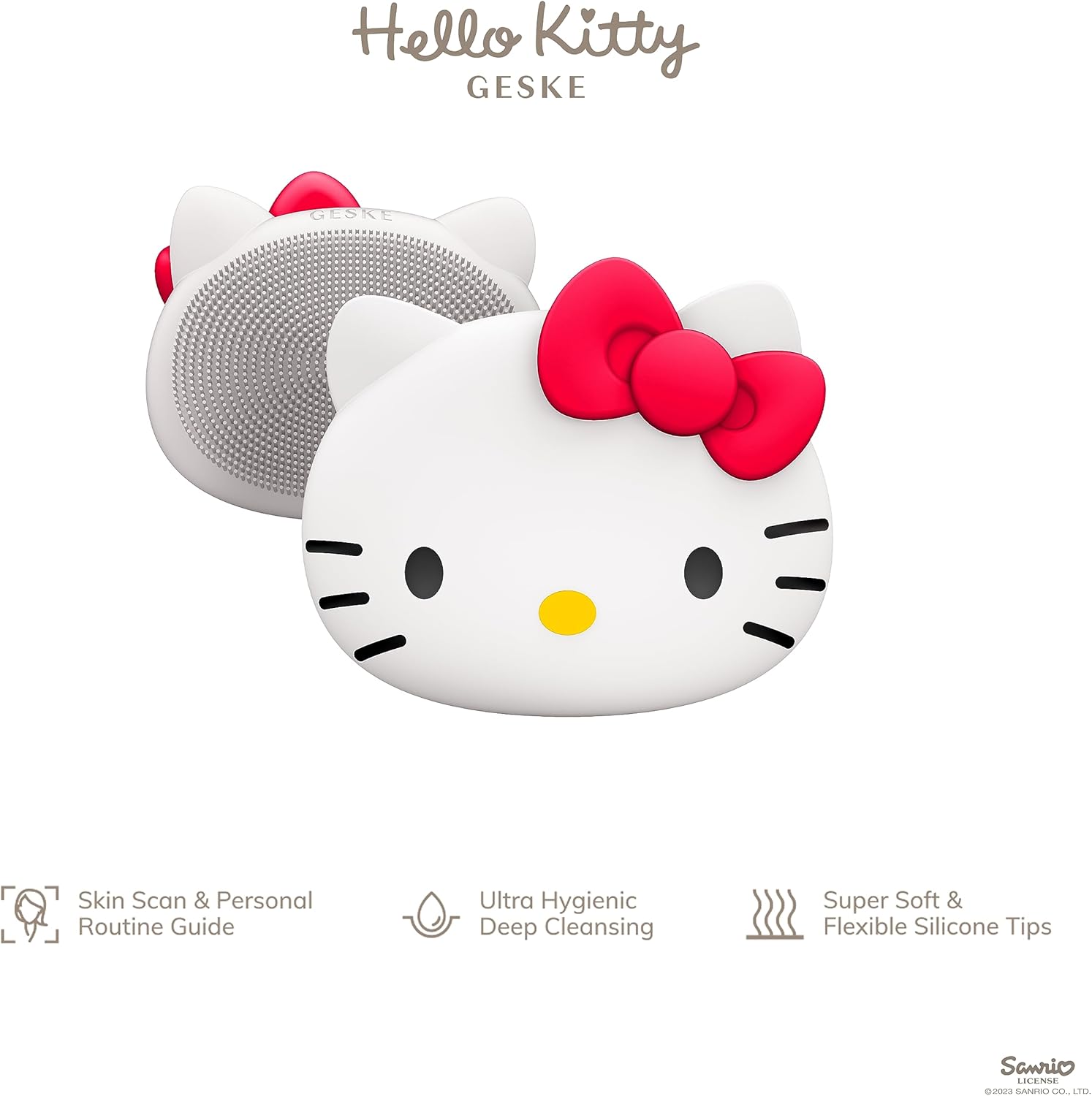 GESKE x Hello Kitty SmartAppGuided Facial Brush | 3 in 1 | Skin Cleansing Silicone | Routine Skincare | Gentle Cleansing | Facial Cleanser