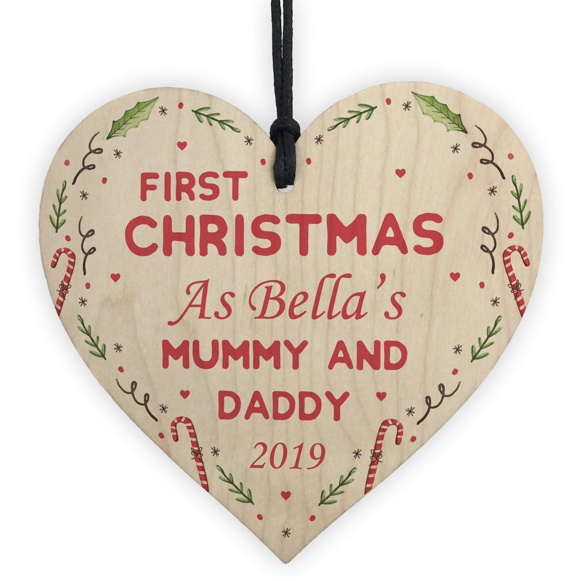 Red Ocean Personalised First Christmas As Mummy And Daddy Wooden Bauble Tree Decoration Newborn Baby Gifts