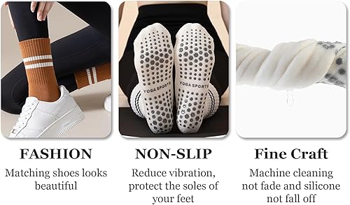 Miniatura 6 de Flydo Calcetines de agarre para pilates con empuñaduras para mujer, calcetines antideslizantes de yoga de longitud larga para Pure Barre, ballet,