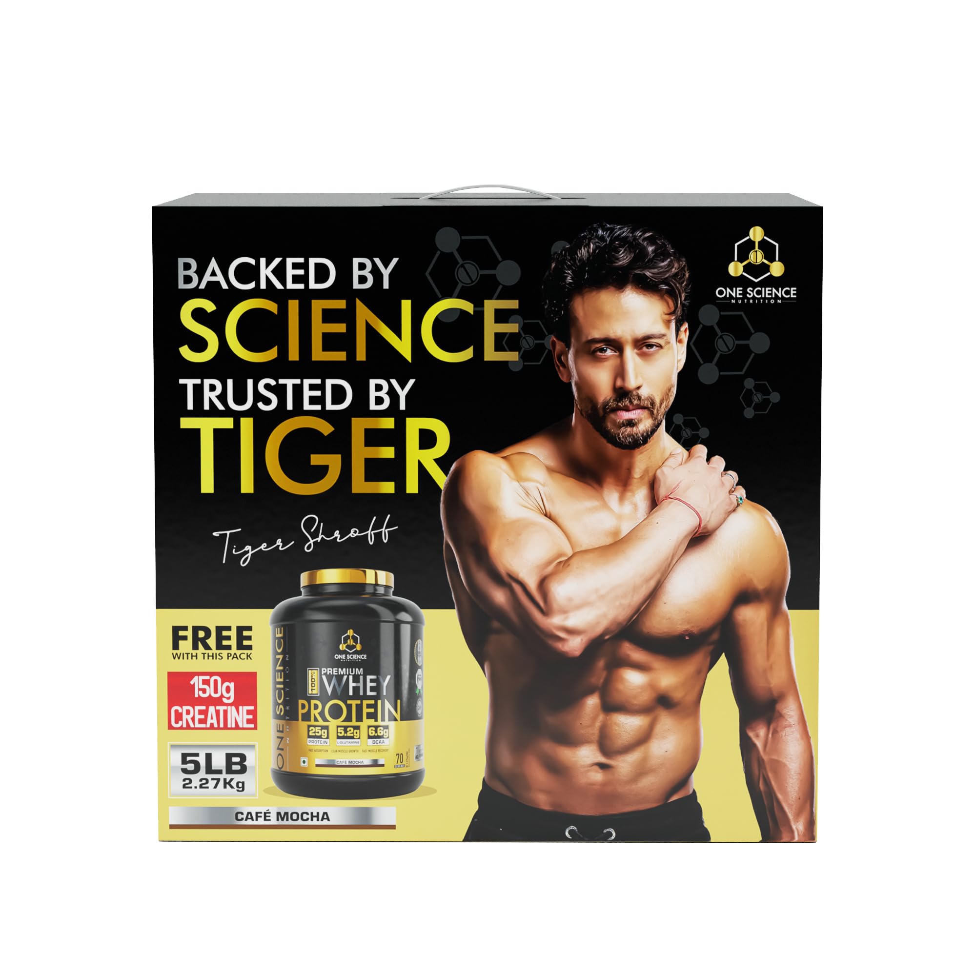 One Science Nutrition Whey Protein Combo | 25g Protein, High BCAA | Supports Muscle Gain, Strength & Endurance | Free 150g Creatine | Café Mocha, 2.27 kg