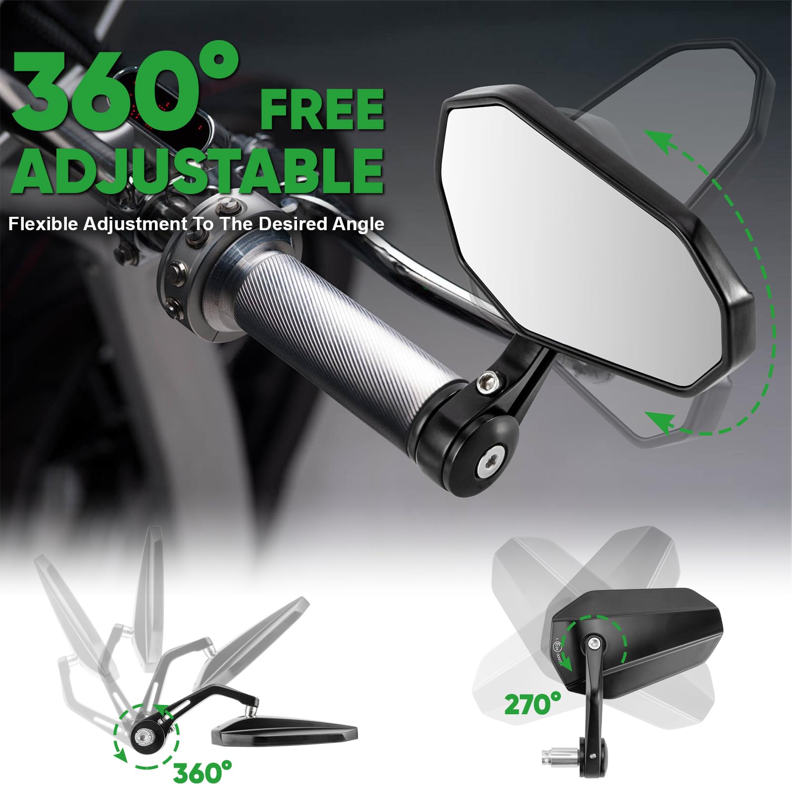Rétroviseurs Latéraux de Moto E-mark Homologué, 1 Pair Rétroviseurs Moto Universels avec Embouts de Guidon Universel pour Scooter ATV Motos Quad