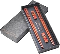Vista 8 de Palillos de madera reutilizables con estuche, juego de palillos chinos con soporte, 2 pares (Wenge)