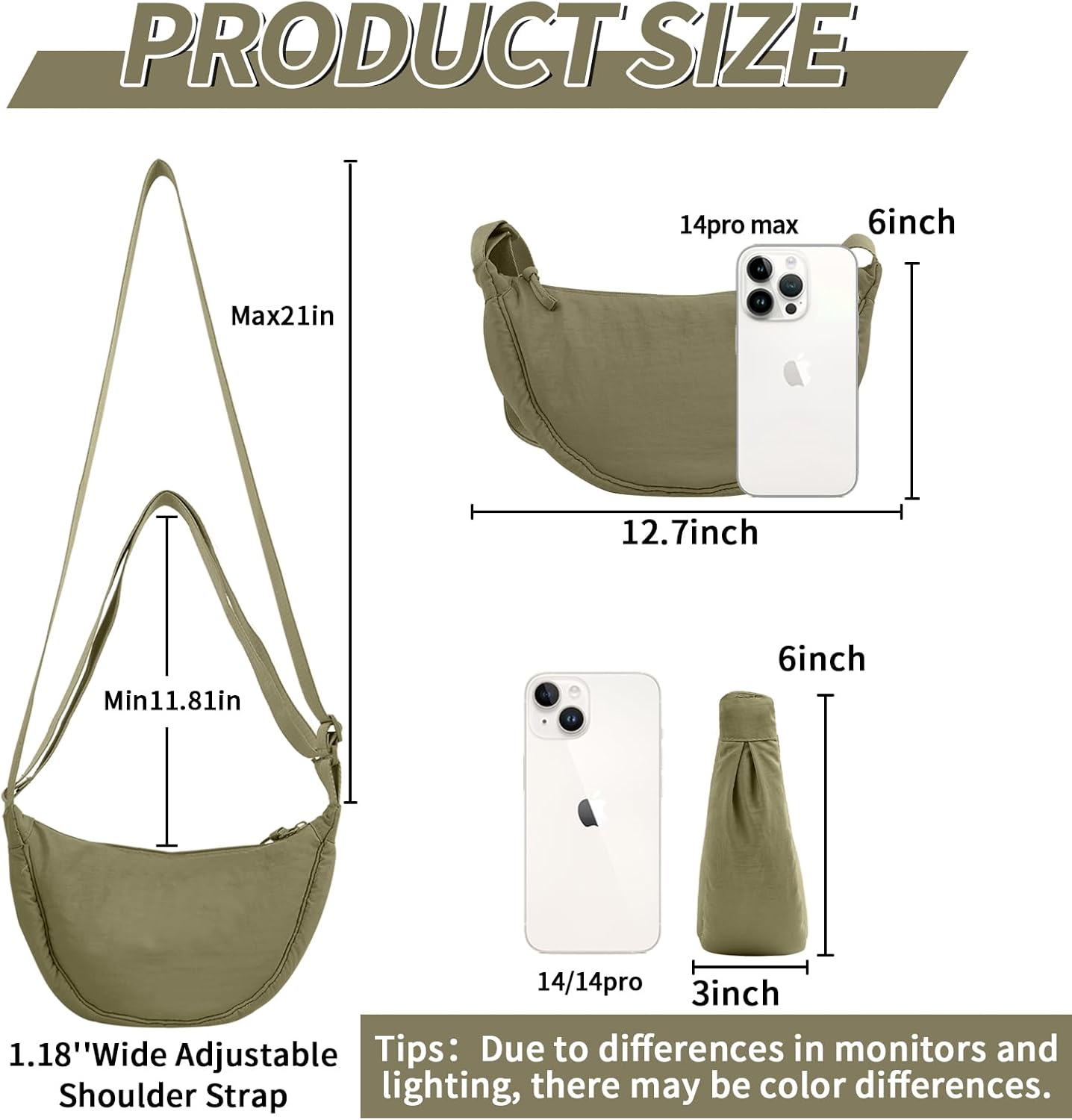 Nylon Crescent Crossbody Bag for Women Purses Trendy Men,Small Travel Sling Bag Hobo - Image 3