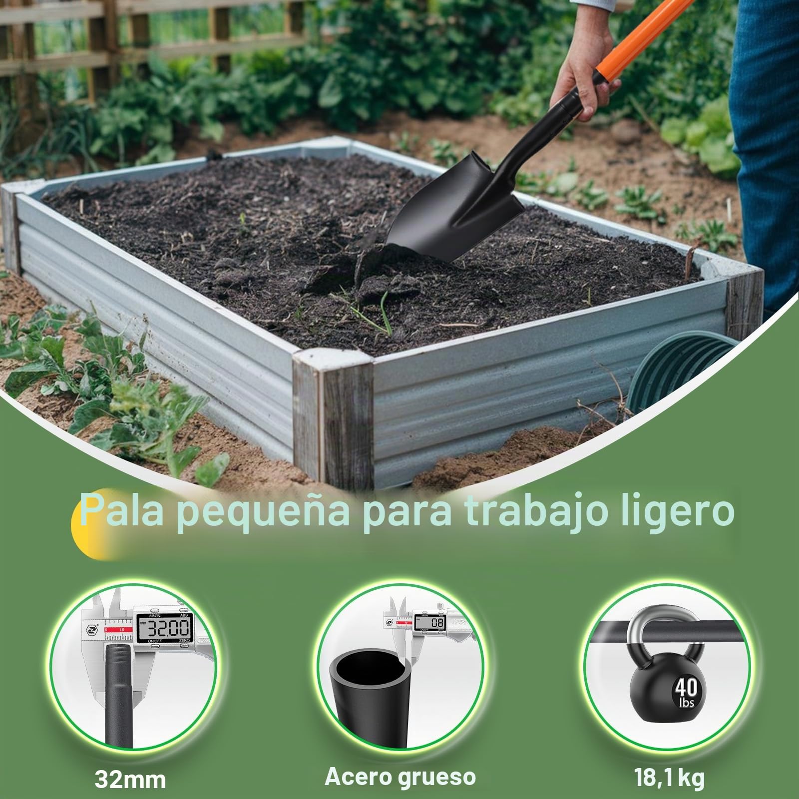 Pala jardineria pequeña con Ajustable Mango metálico de 110cm, Mini Pala Desmontable para jardinería Camping Supervivencia,Orange