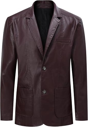 Cloudstyle Mens Leather Jacket Coat Notched Collar Vintage Casual Blazer