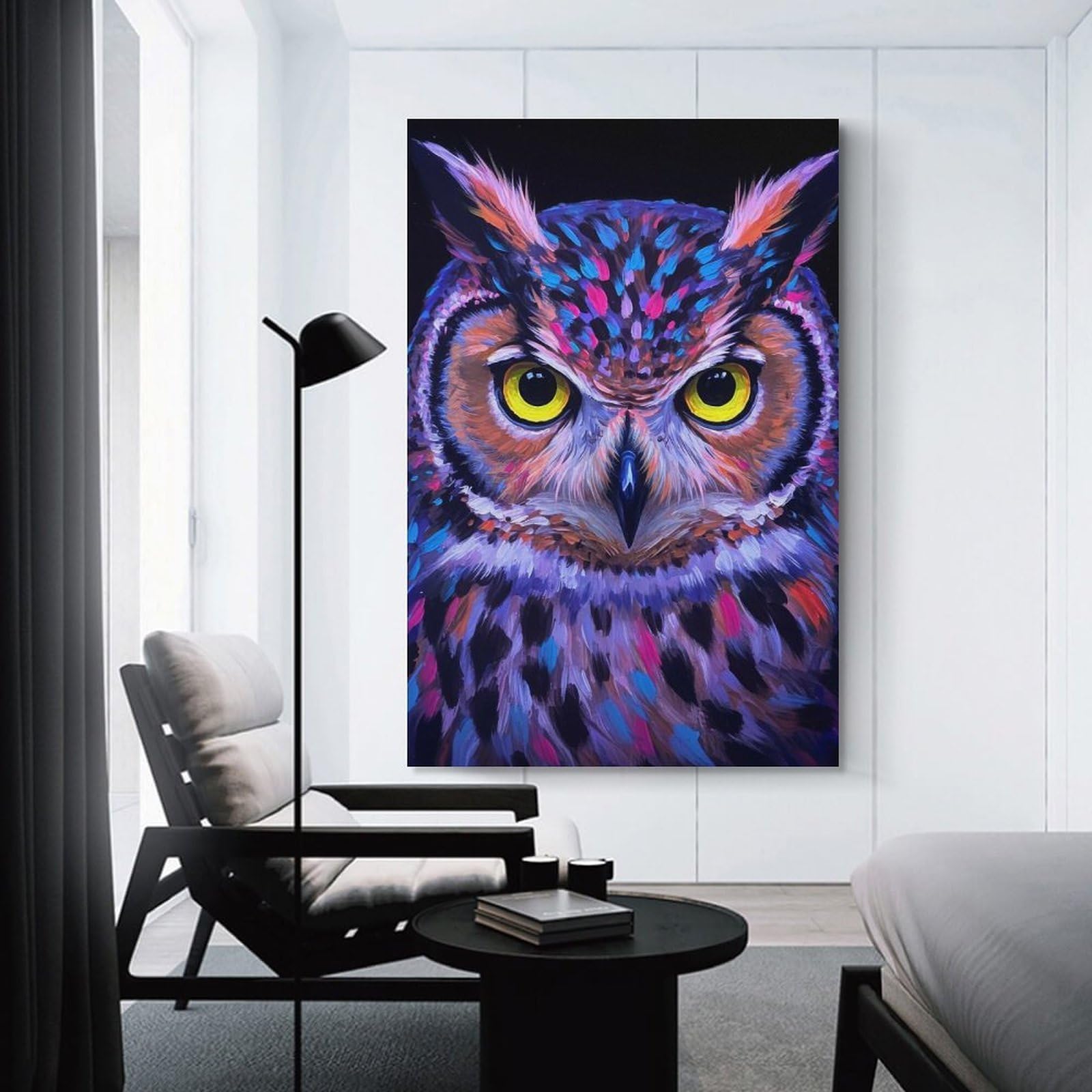 Junmoney Unframe-Style-6 Colorful Owl Portrait Hanging Wall Art, 20X30inch(50X75cm), For Entrance Walls, Hall Decor Or Foyers, Wall Decor To Refresh Empty Corners
