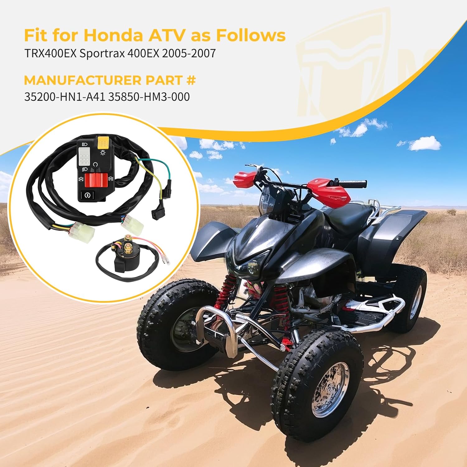 M MATI Handlebar & Starter Relay Switch for Honda TRX400EX 400EX Sportrax 2005 2006 2007 35200-HN1-A41 35850-HM3-000