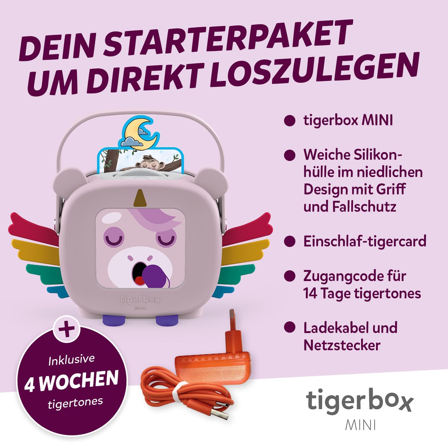 tigermedia tigerbox MINI - Elphi Einhorn | Inkl. 4 Wochen tigertones Zugang | Hörspielbox für kleine Kinder | Mit Offline-Modus, Lautstärkebegrenzung, Kopfhöreranschluss | Kompatibel mit tigercards