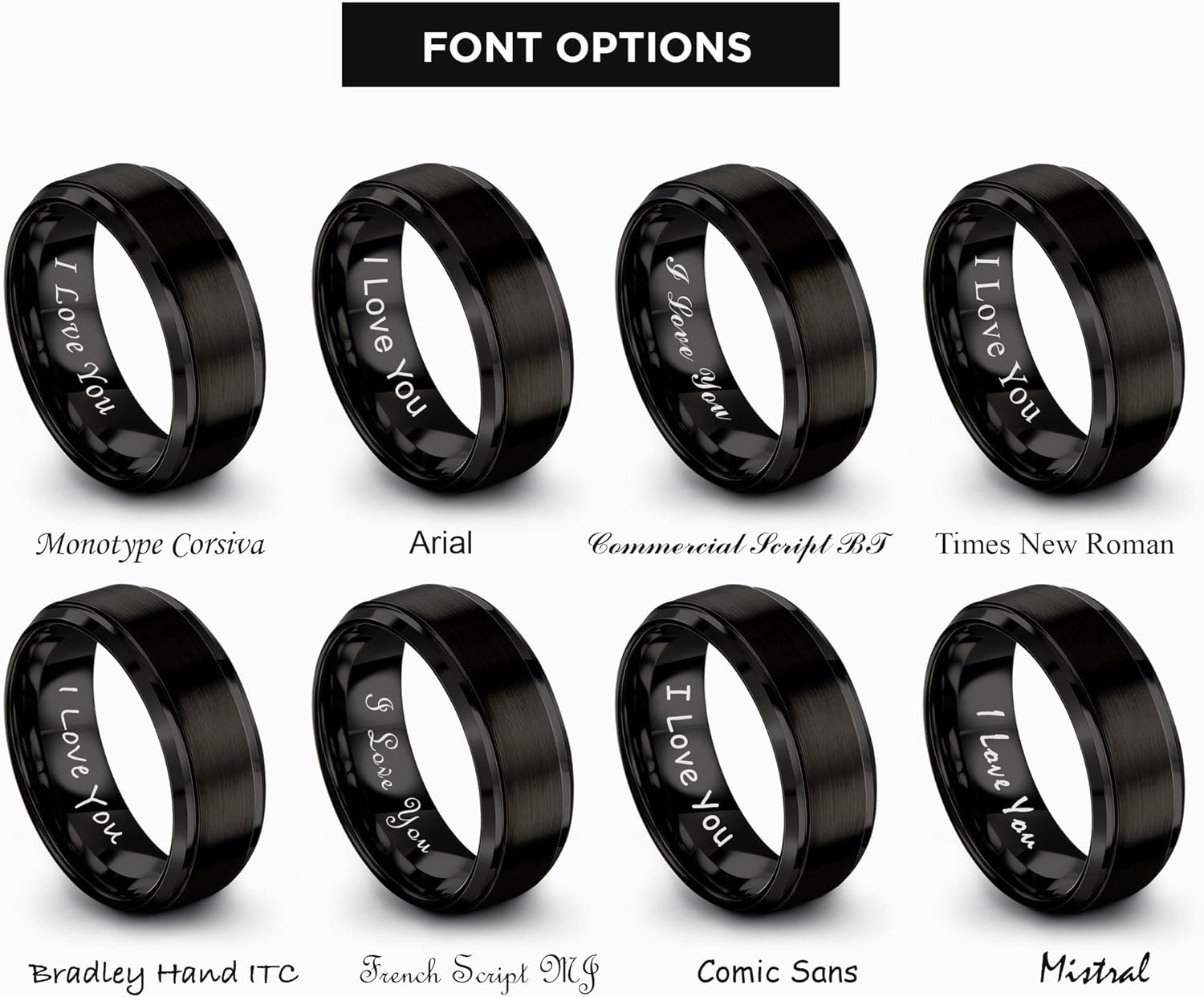 Tungsten Wedding Band Ring 8mm Men Women Comfort Fit Black Grey Step Bevel Edge Brushed Polished