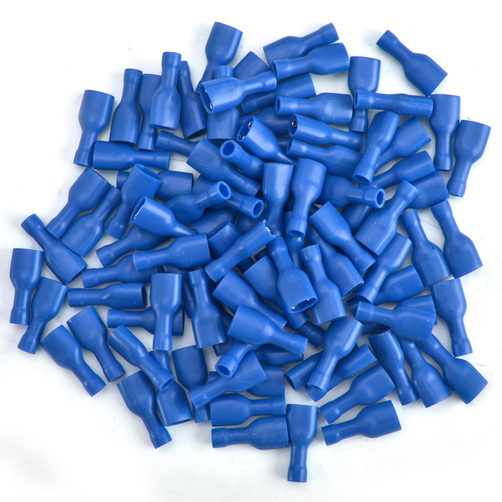 Heschen 100 terminali per cavo femmina in vinile completamente isolati, 6,3 x 0,8 mm, per 1,5 – 2,5 mm² (16 – 14 AWG) blu
