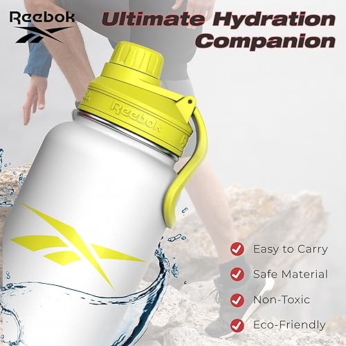 Miniatura 2 de Reebok Botella de agua de acero inoxidable para exteriores, botella de agua aislada de 40 onzas con tapa de pico y fundas de silicona, botella de