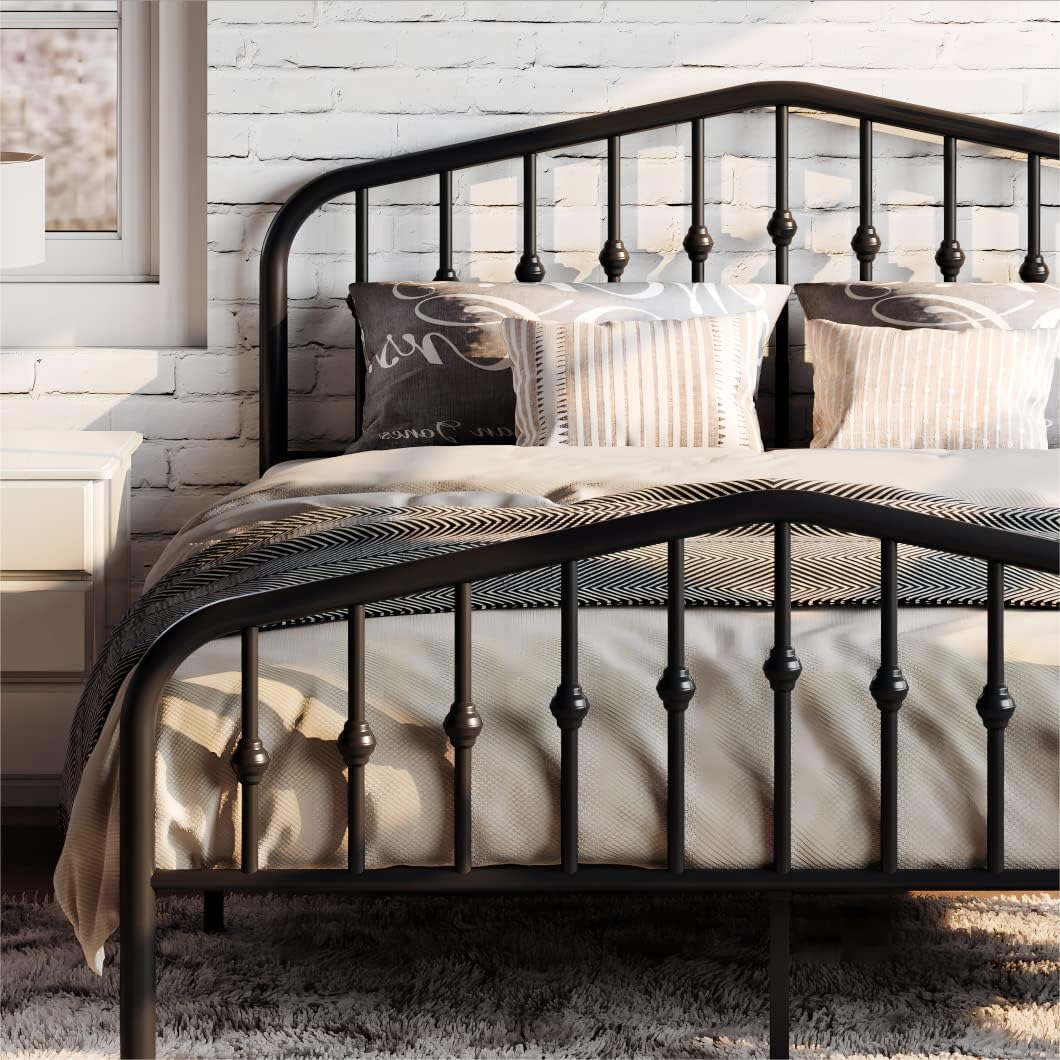 AMBEE21 Victorian Full Metal Bed Frame with Headboard and