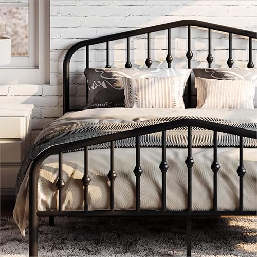 SHA CERLIN Full Size Metal Platform Bed Frame with Victorian Style Wrought Iron-Art Headboard/Footboard, No Box Spring Required, Black
