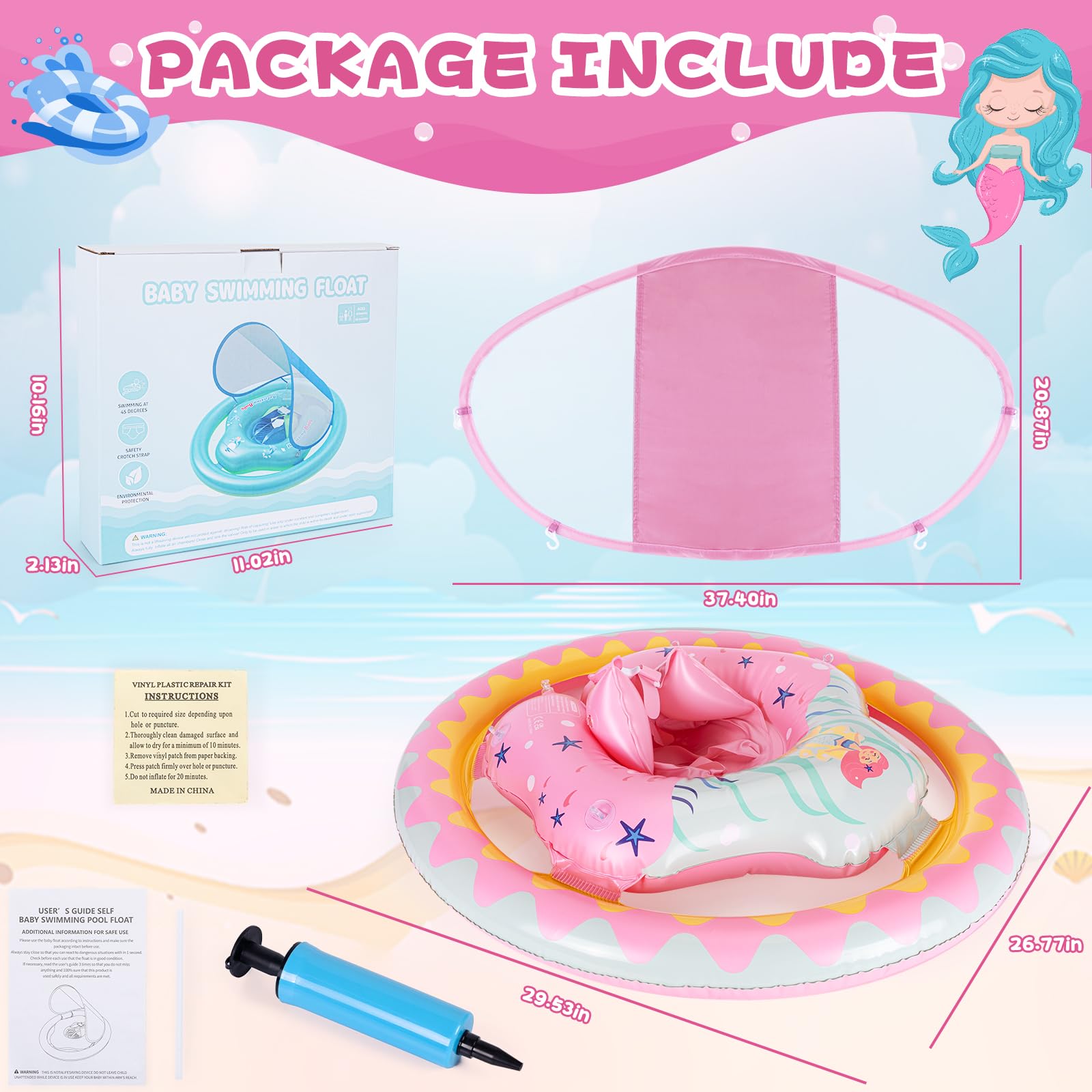 Bouée Bébé Thedttoy Avec Toit Solaire UPF50+ - Double Airbag, Siège Réglable - 6 à 36 Mois - Piscine Ou Mer