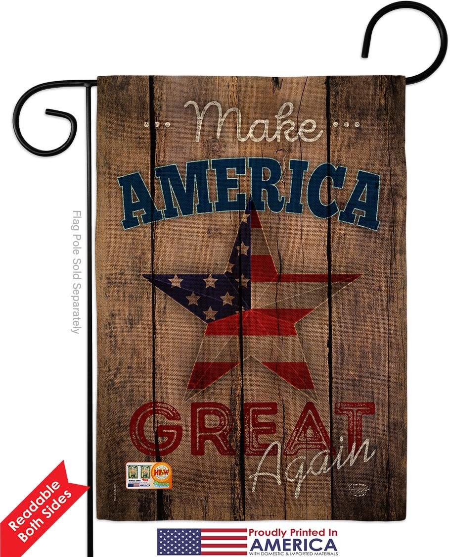 Make America Great Again Garden Flag Set with Stand Patriotic Patriotism Independence Memorial United State American Small Decorative Gift Yard House Banner Double-Sided Made In USA 13 X 18.5