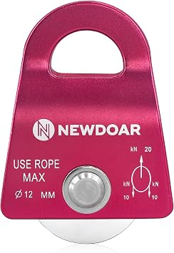 NewDoar Micro Mobile Single Pulley,20kN4500 lb Max Rope 1/2in for Rigging Arborist Climbing Rescue,CE Certified