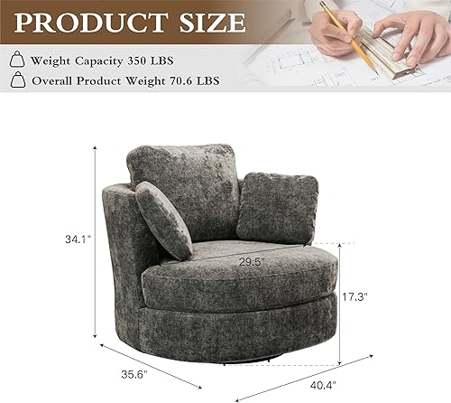 Miniatura 2 de Chifee & Vingol Silla decorativa giratoria de gran tamaño de 40.35 pulgadas, silla redonda tapizada de barril con almohadas, sillas giratorias para