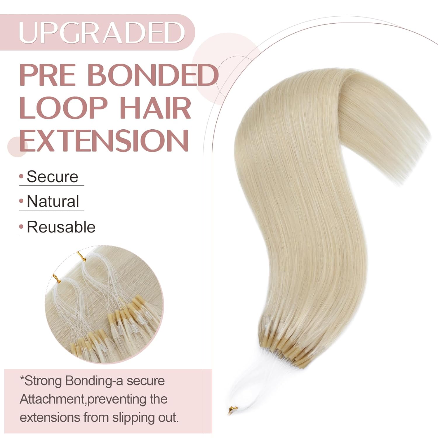 SEGO U Tip Hair Extensions Human Hair, Keratin Bonded & Loop Hair Extensions, K Tip Hot Fusion for Silky Straight Highlights, 1g per Strand, 50 Strands/50g, 16" Platinum blonde