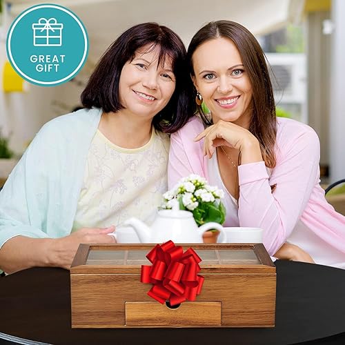 Miniatura 7 de Homeries - Juego de 80 bolsas de té surtidas de cajas de regalo de alta calidad por Homeries Caja organizadora de bolsas de té de madera con más de