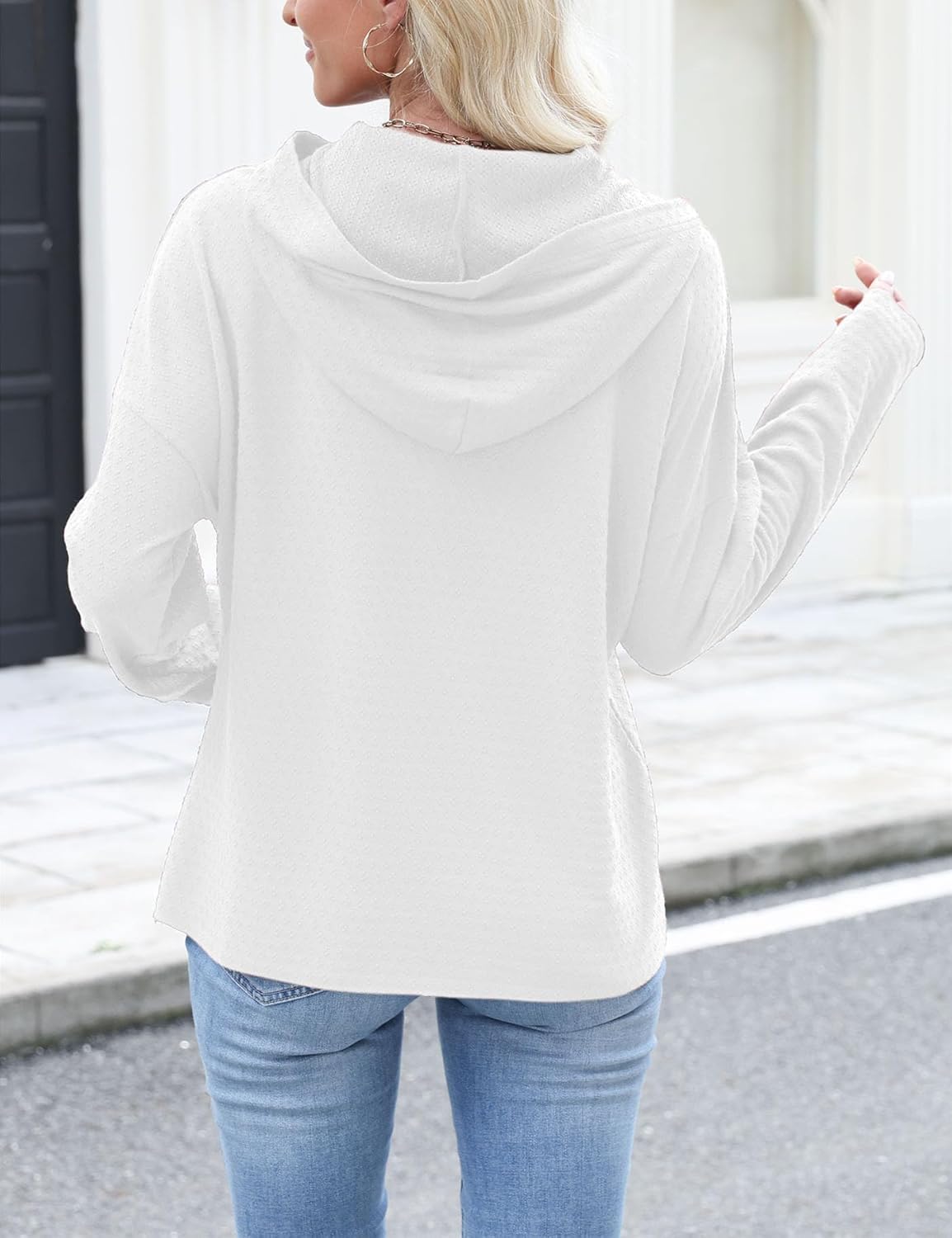 Women's Textured Swiss Dot Hoodie Casual Long Sleeve Pullover Sweatshirts with Pocket - Image 2
