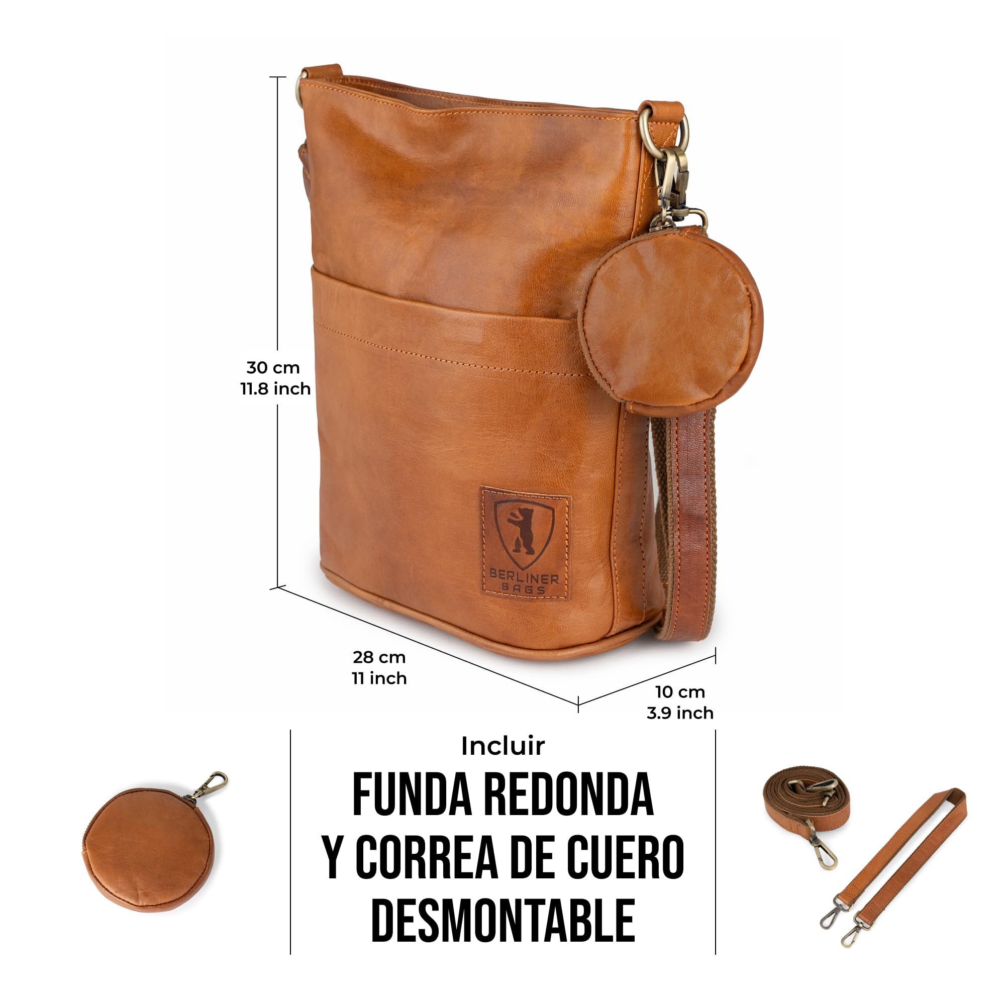 Berliner Bags Sofia Bolso de Hombro de Piel Auténtica para Mujer con Dos Correas Ajustables y Estilo Bandolera, Diseño Elegante