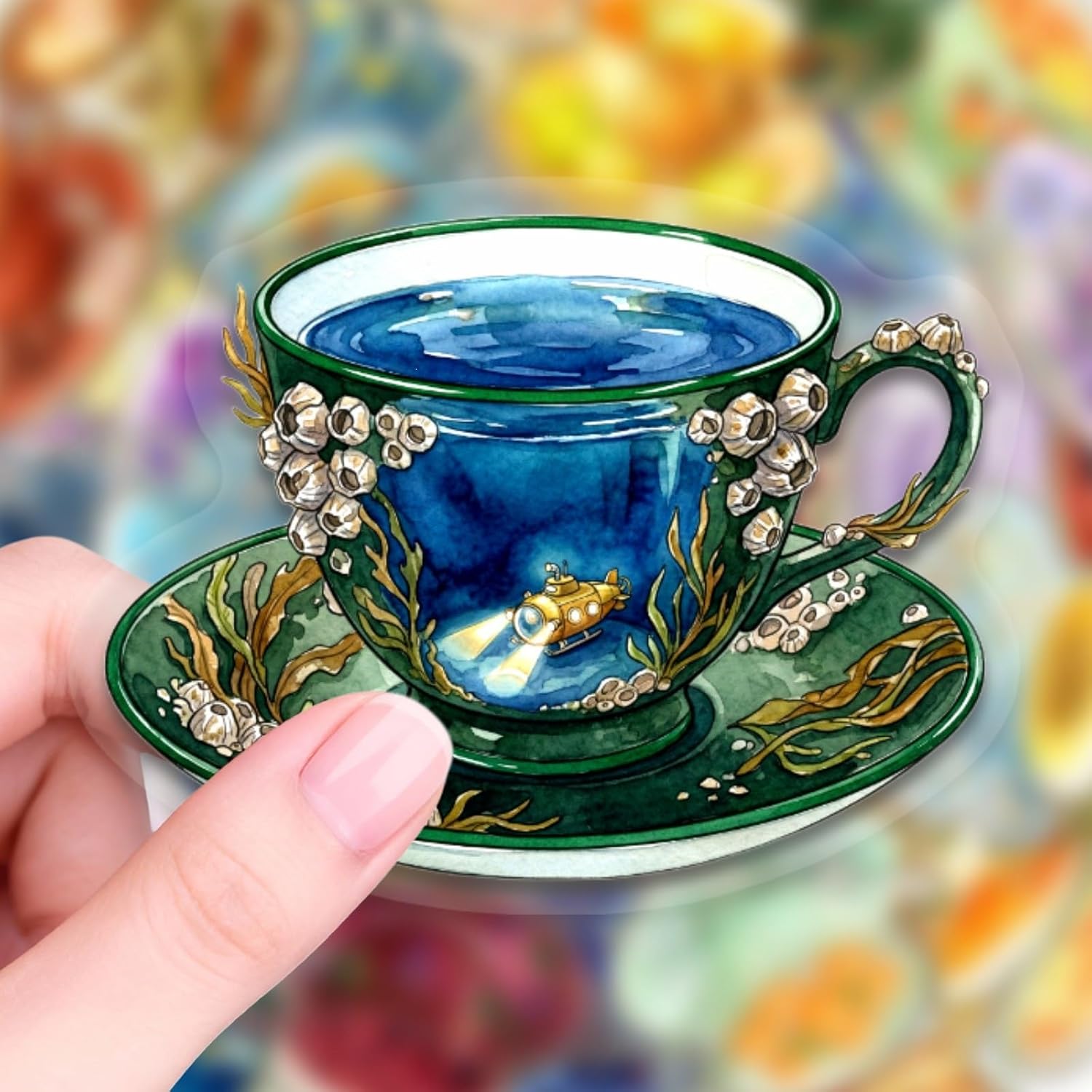 50Pcs Watercolor Teacup Stickers, Waterproof PET Decals for Water Bottle Laptop Suitcase Scrapbook Diary, Aesthetic Floral Cosmic Tea Cup Stickers for Teens Adults Kids DIY Decor Party Favors Gifts image 3
