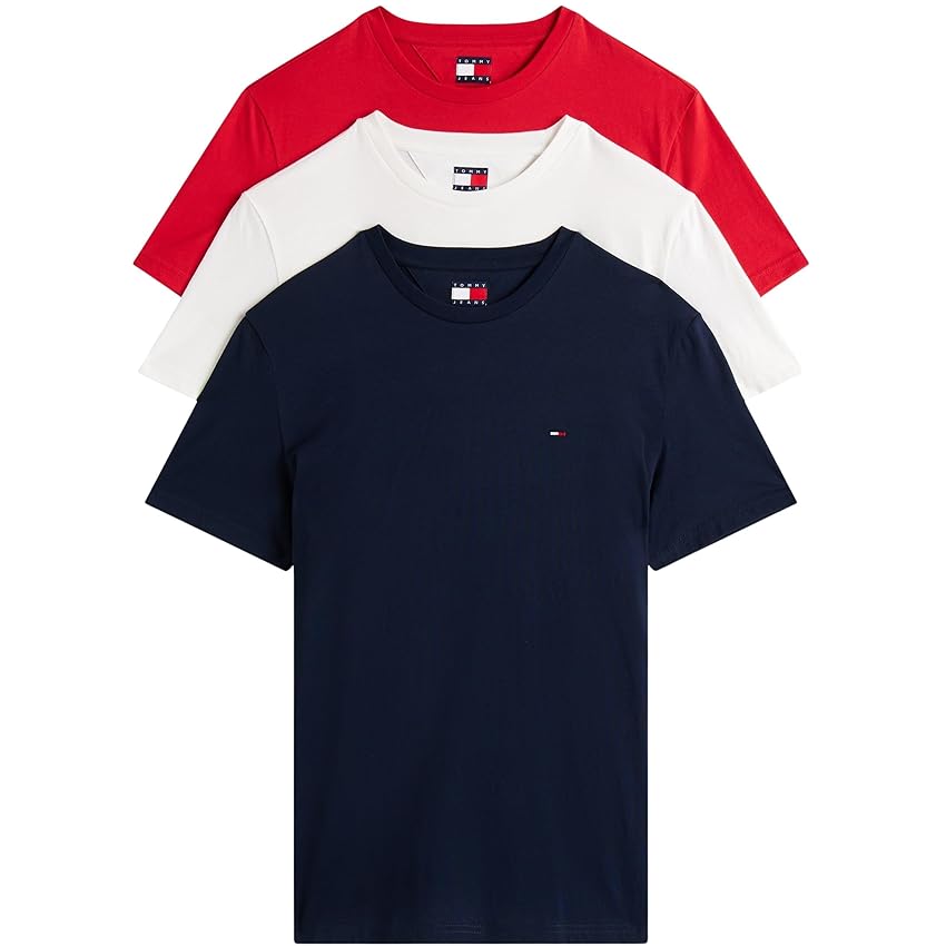 Tommy Jeans Uomo T-Shirt Maniche Corte Confezione da 3 in Cotone, Multicolore (Ecru/Dark Night Navy/Sphre Red), XL