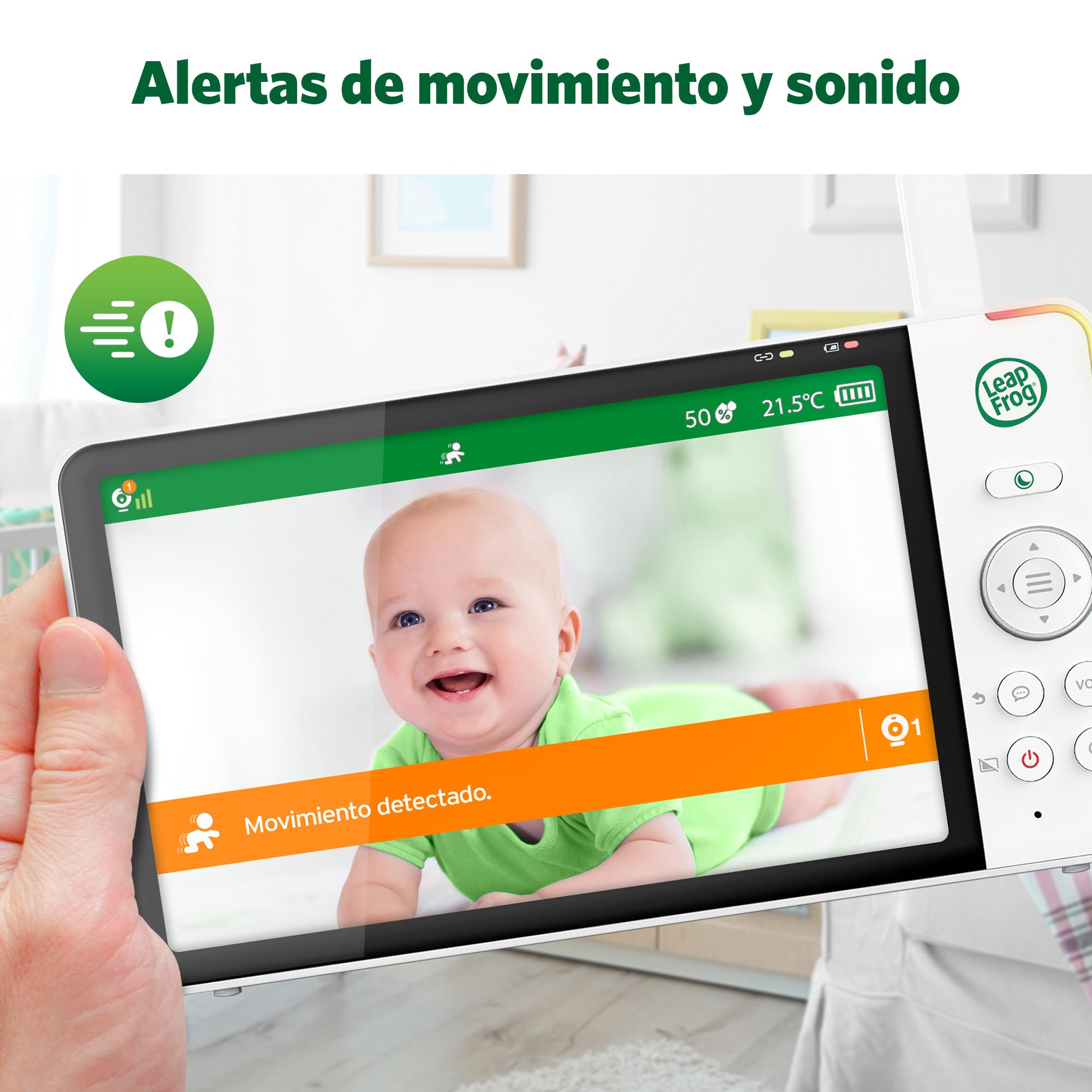 LeapFrog Baby Monitor Color Night Camera, 7" HD 720p Screen, 360° Panorama, 8X Zoom, Night Light, Humidity and Temperature Sensor, Up to 300m Range, Safe Connection, LF920HD