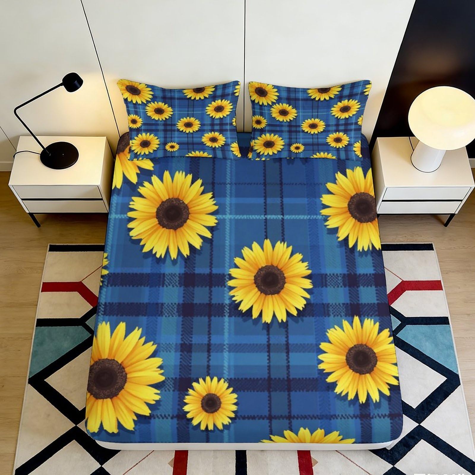 Pnayamiorkfel Style-4 3D Printed Sunflower Plaid Fitted Sheet Microfiber Soft Decorative Bed Cover For Bedroom Guest Room Home Decor 90X200x25cm
