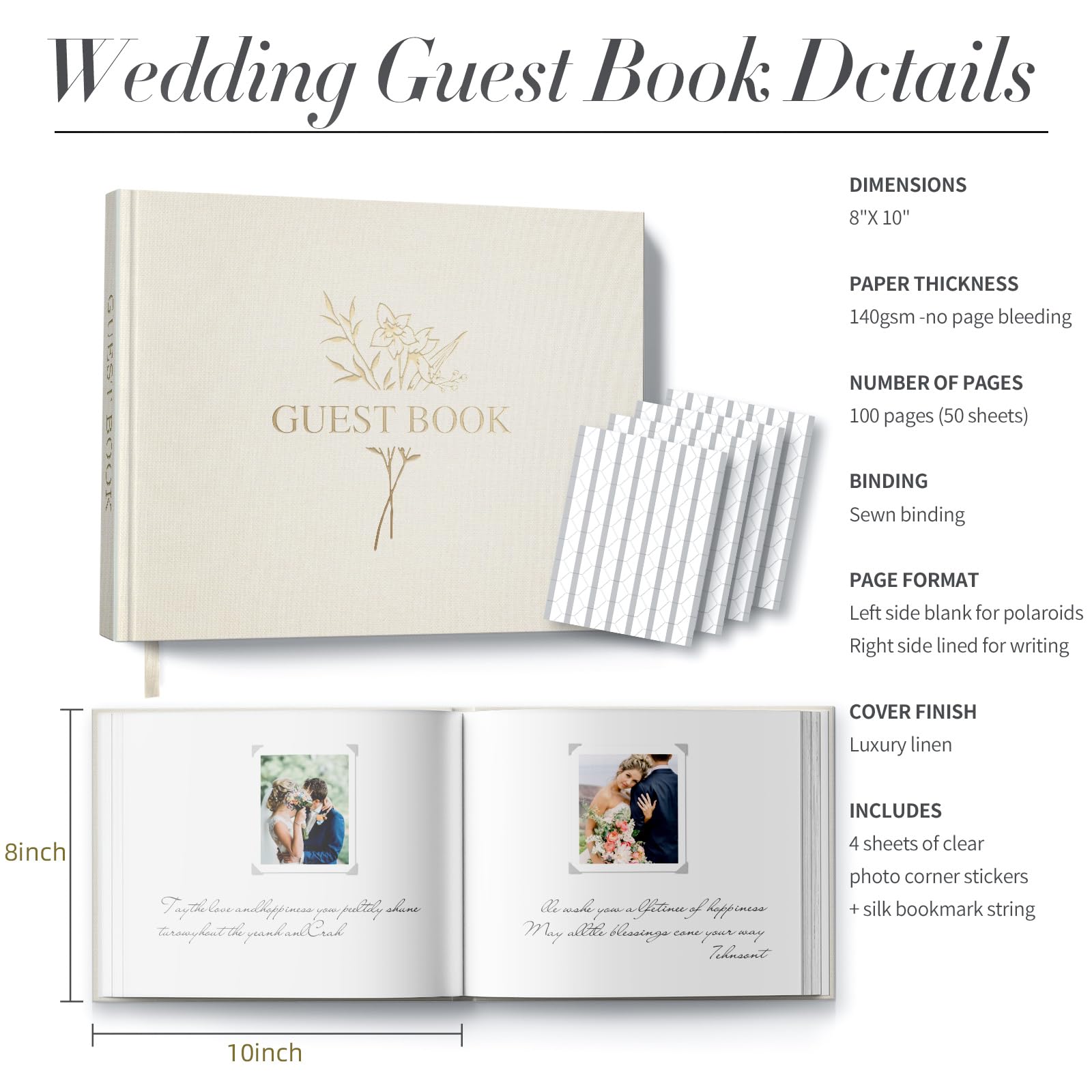 Gästebuch Hochzeit für Ihren Hochzeitsempfang - BVSSX Edles Gästebuch mit Tischschild zum Einloggen und Hinzufügen von Polaroid-Fotos - Das Hochzeits- oder Babyparty-Gästebuch für den besonderen Tag