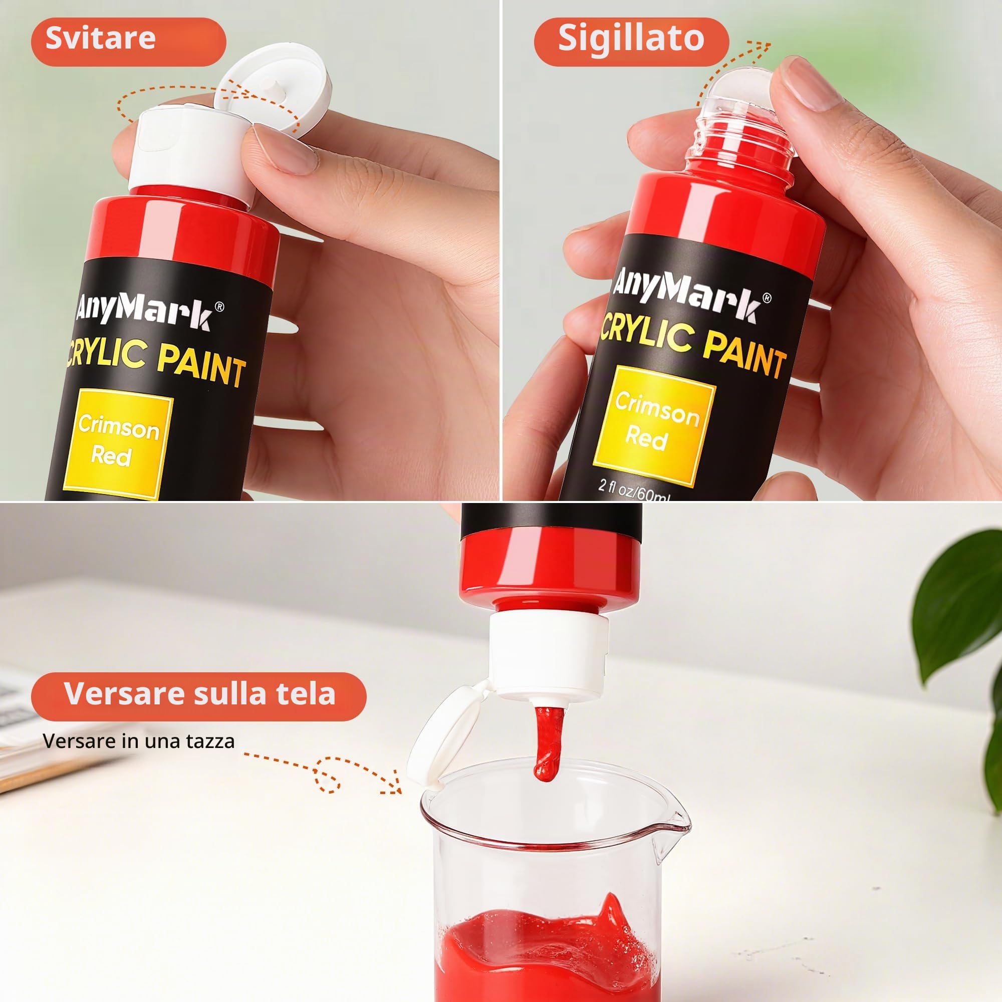 AnyMark Vernice Acrilica Classica, Set di 48 Colori Brillanti | Colori Acrilici per Adulti e Artisti, Vernice Multi-Superficie per Tessuto, Tela, Artigianato e Vetro, 60 ml (2 oz)