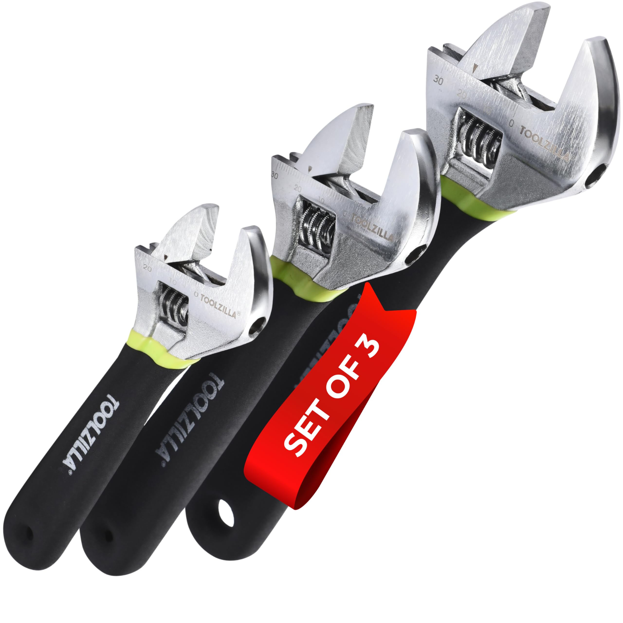 TOOLZILLA Adjustable Wrench - Set of 3 Hexagonal Wrenches Quick and Accurate Size Adjustment for Various Tasks - Durable Construction for Home, Garage, Workshop, Plumbing, and More