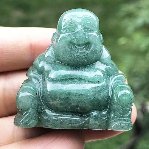 Vista 18 de Estatua de Buda feliz de Maitreya de piedra tallada a mano, escultura de bolsillo de cristal curativo, decoración de 1.5 pulgadas de alto