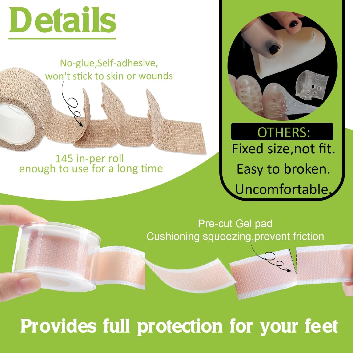 Ahamo Skin-Tone Toe Separators for Women, Heel Grips & Bio-Gel Pad Bundle | 2.5cm×5m Anti-Blister Strips (2 Packs) + Reusable Gel Heel Protectors for Women & Men | Shoe Comfort Solution for Bunion Pain Relief - Image 3 thumbnail