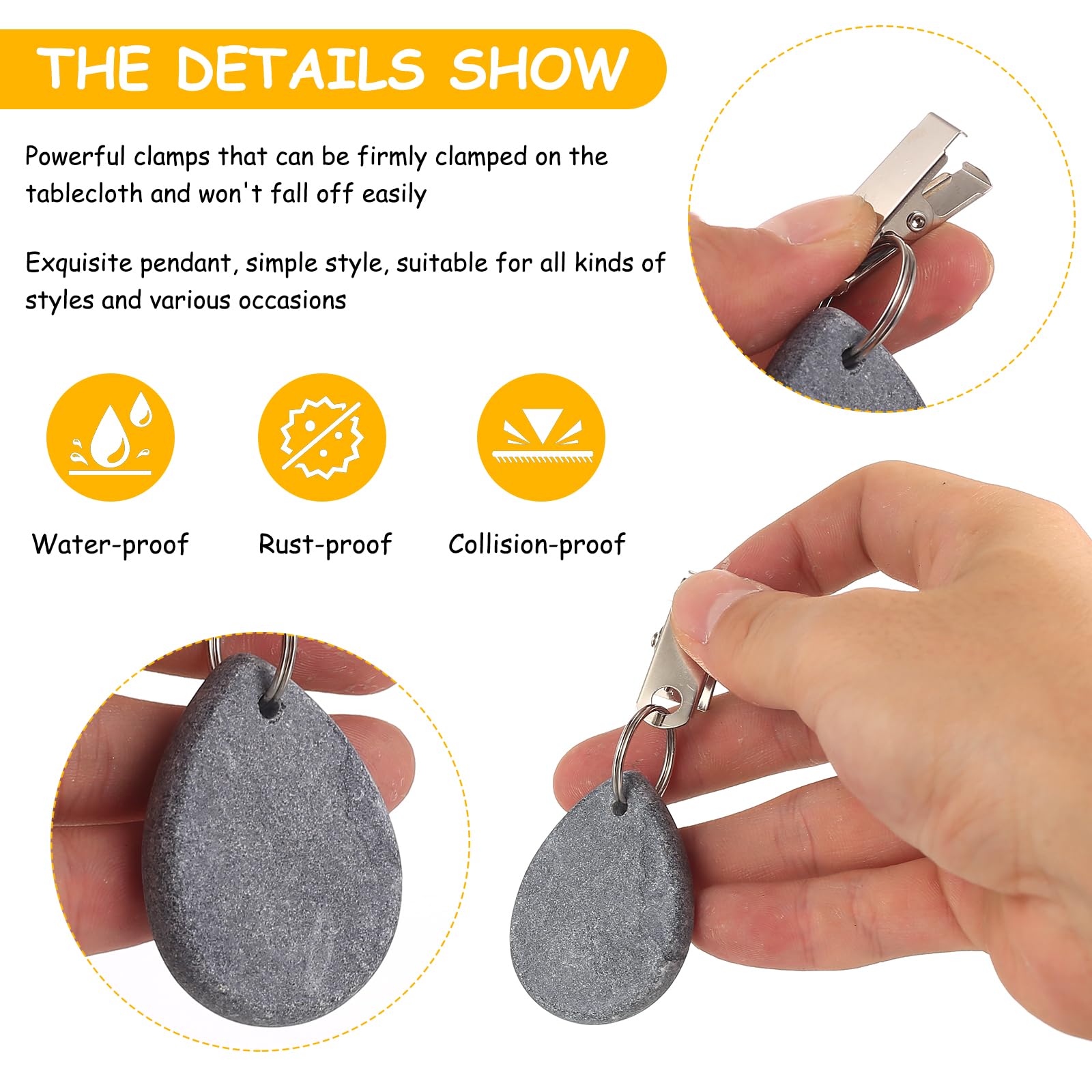 10 Pcs Pesos para Manteles, Pesas para Manteles de Exterior, Contrapeso Pesas de Mármol para Mantel con Pinzas para Decoración de Bodas y Picnics al Aire Libre