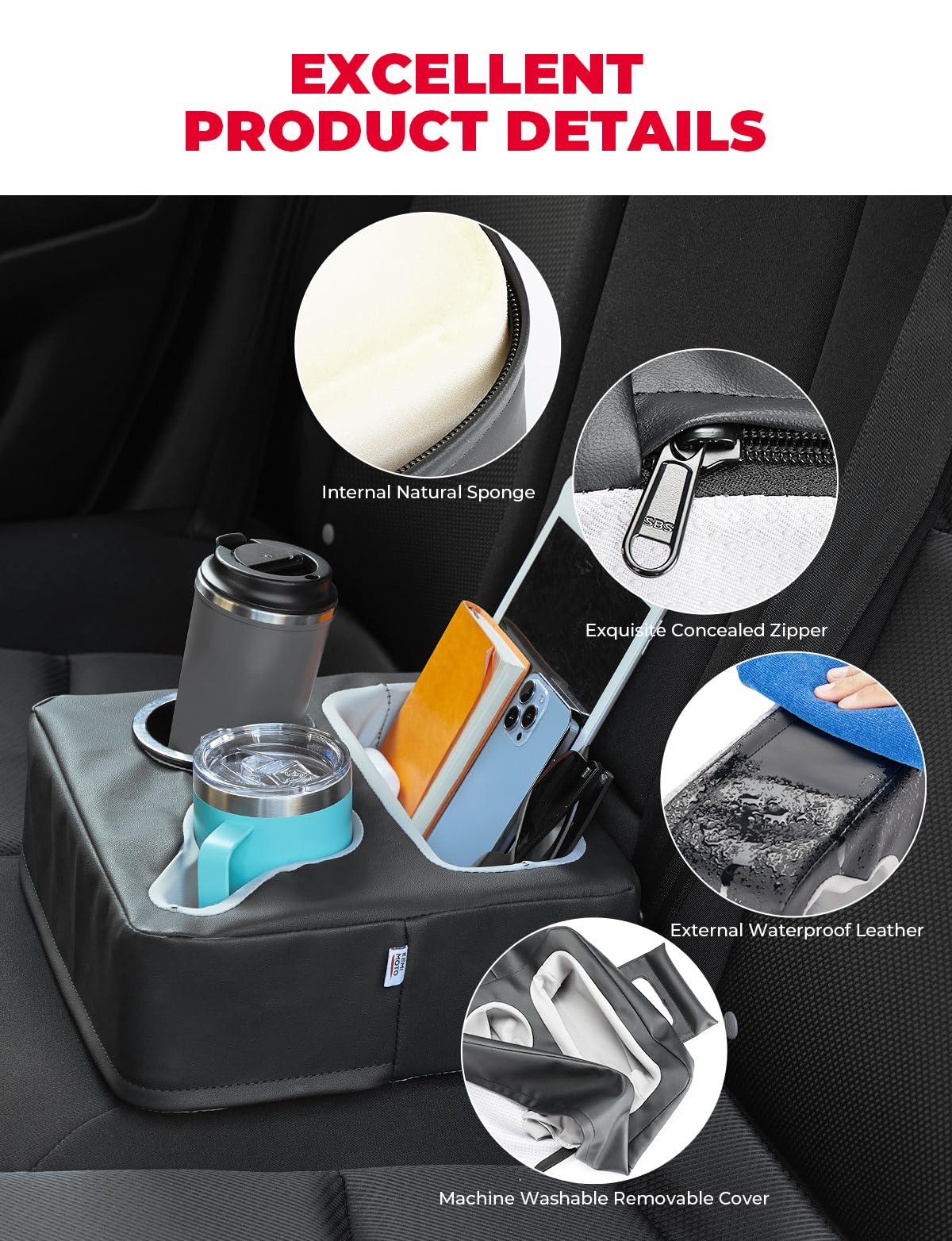 KEMIMOTO Soporte para tazas de coche, soporte para asiento trasero para coche, soporte para tazas de sofá, organizador de asiento trasero de coche, bandeja de sofá, bandeja de cama, bandeja de barco,