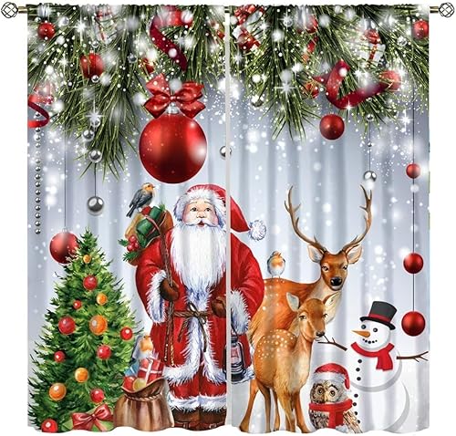 Cortinas de Navidad lindas de Papá Noel, muñeco de nieve, árbol de Navidad, copo de nieve, vacaciones de invierno, feliz año nuevo, patrón impreso,
